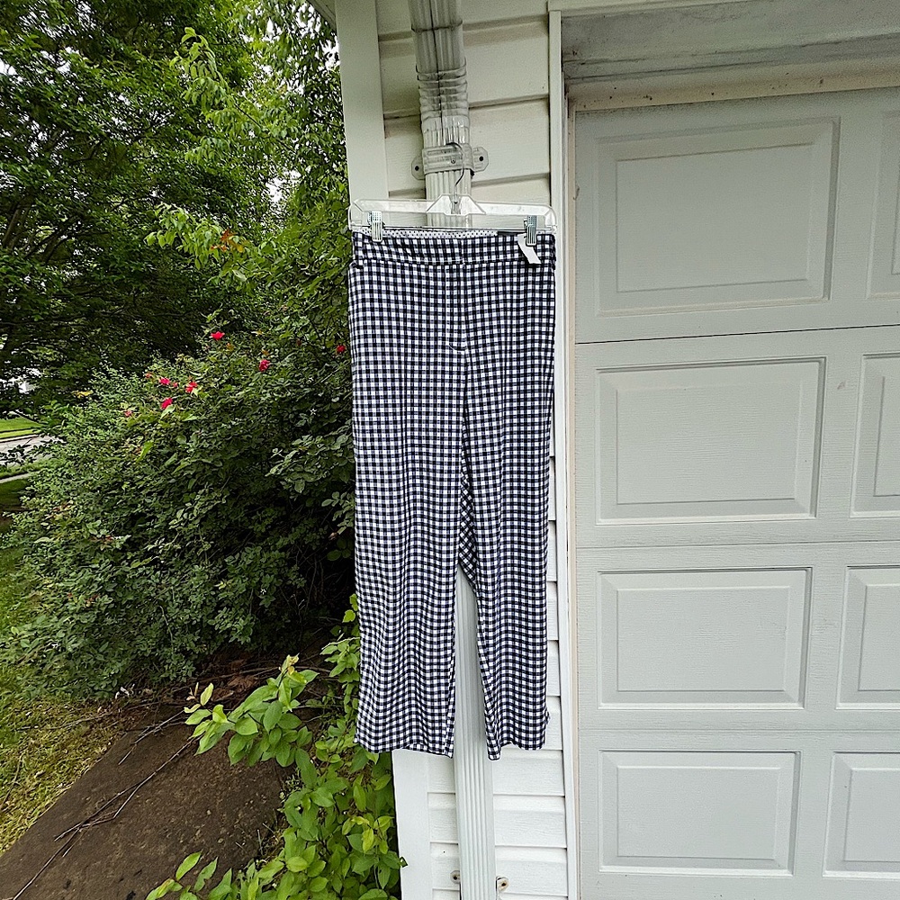 NWT Talbots Pretty Navy White Gingham Check Perfect Cropped Pants